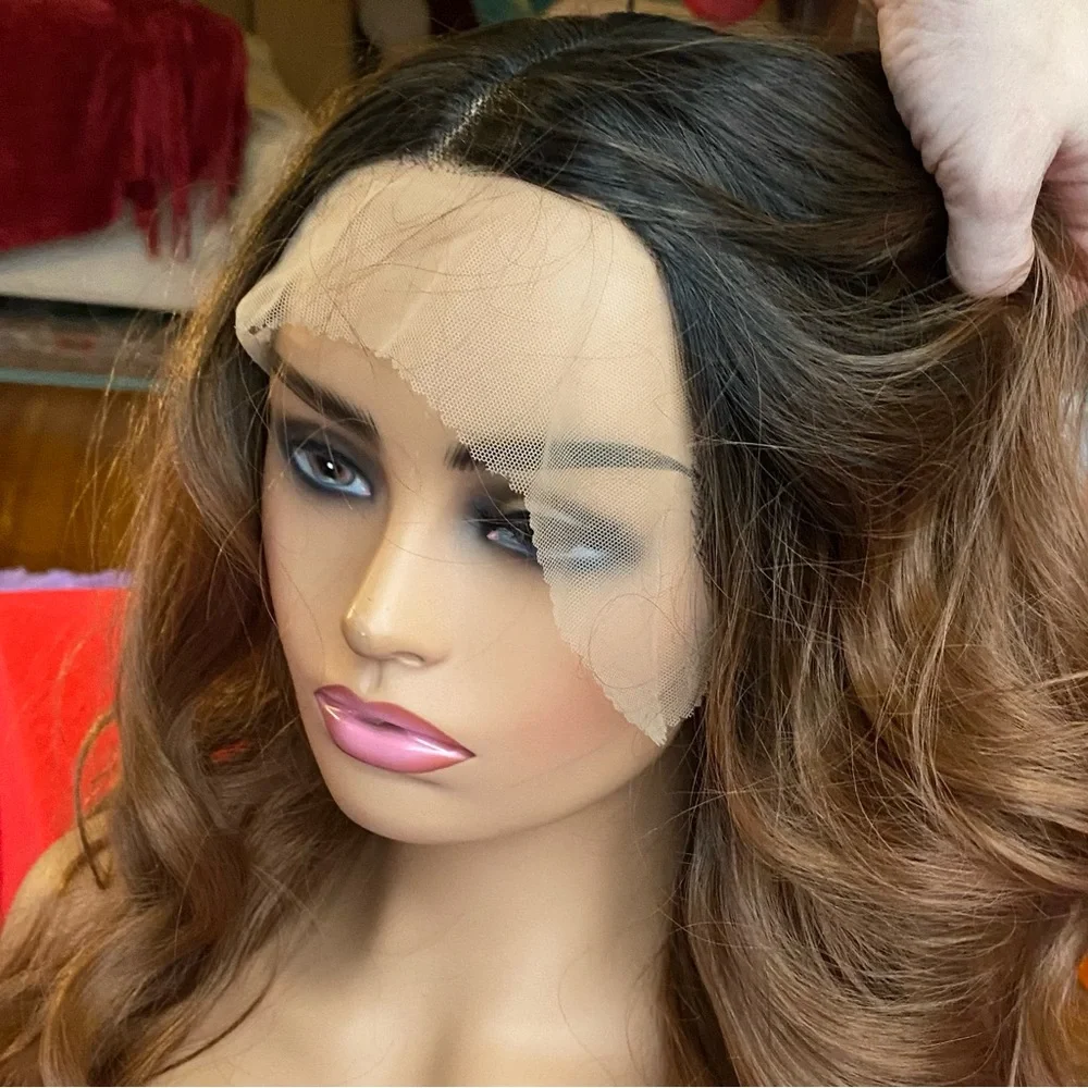 Lace front wig- warm brunette auburn w roots